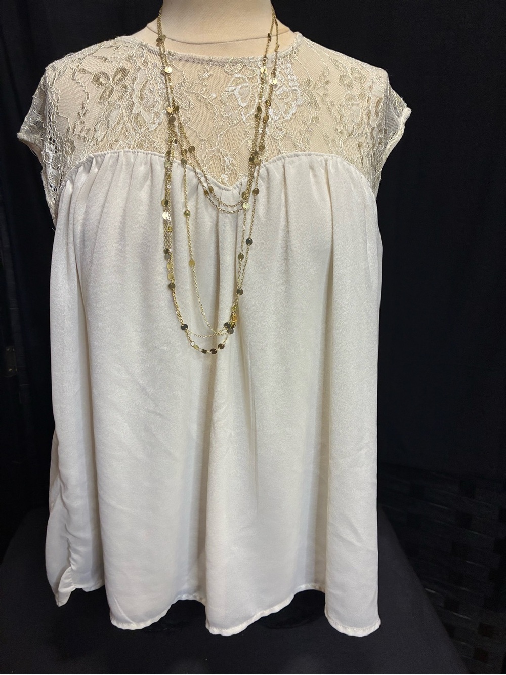 Maurices Ivory Lace Yoke Cap-Sleeve Blouse